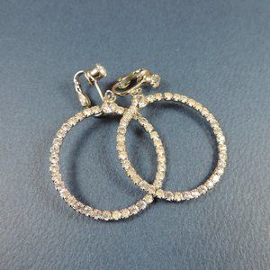 Vintage | Silver tone Rhinestone clip-on Hoops